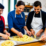 Home 9 Italian Cooking Class**
"A group of diverse students, fully clothed in casual and modest attire, participating in a hands-on Italian cooking class, learning to make fresh pasta from a smiling Italian nonna in a bright, rustic kitchen. Safe for work, appropriate content, professional photo, perfect anatomy, well-formed hands, natural proportions, family-friendly."
**