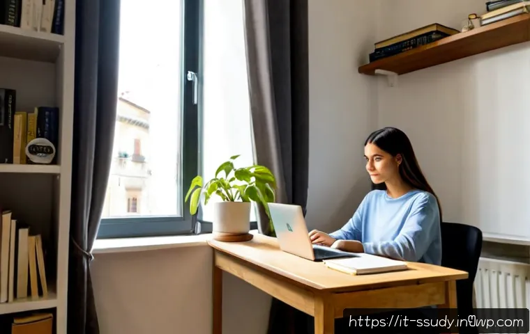 Home 15 몰입형 학습을 위한 바람직한 환경 설정 - Photorealistic quiet study corner in a sunlit Italian apartment, focused university student wearing ...