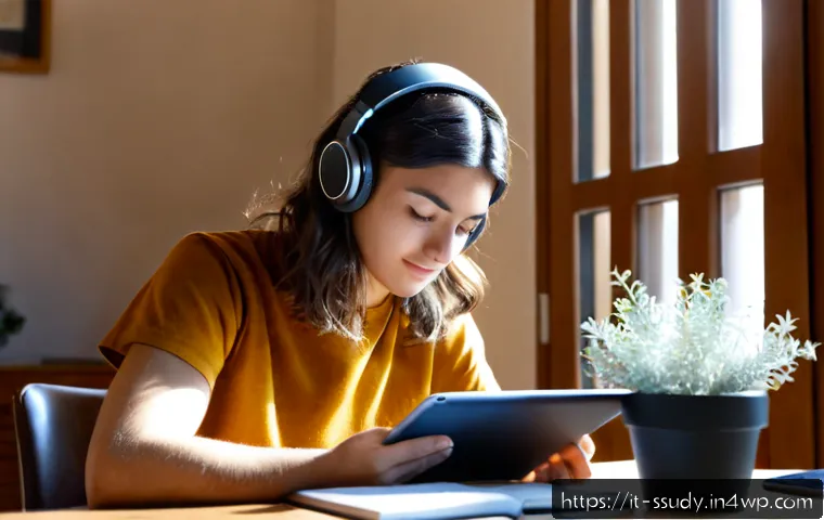 Home 15 몰입형 학습 환경에서의 집중력 향상 전략 - Photorealistic Italian university student using noise-canceling headphones at a tidy study desk in a...